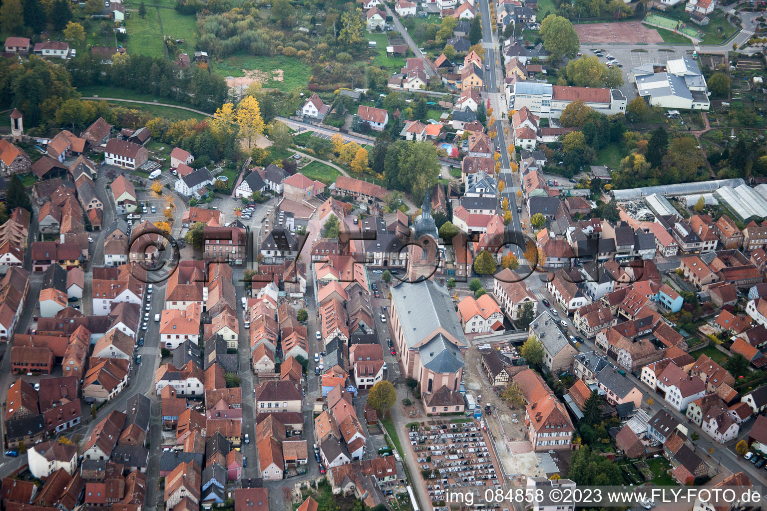 Reichshoffen in the state Bas-Rhin, France seen from above