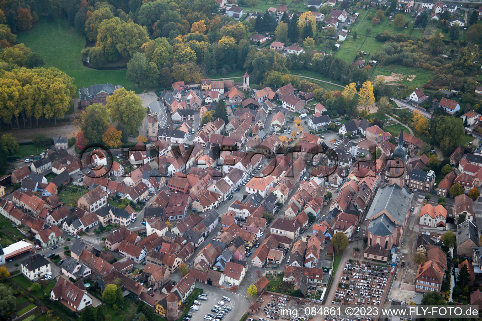 Bird's eye view of Reichshoffen in the state Bas-Rhin, France