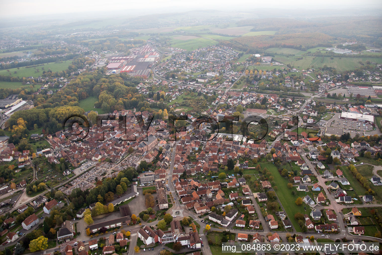 Drone recording of Reichshoffen in the state Bas-Rhin, France