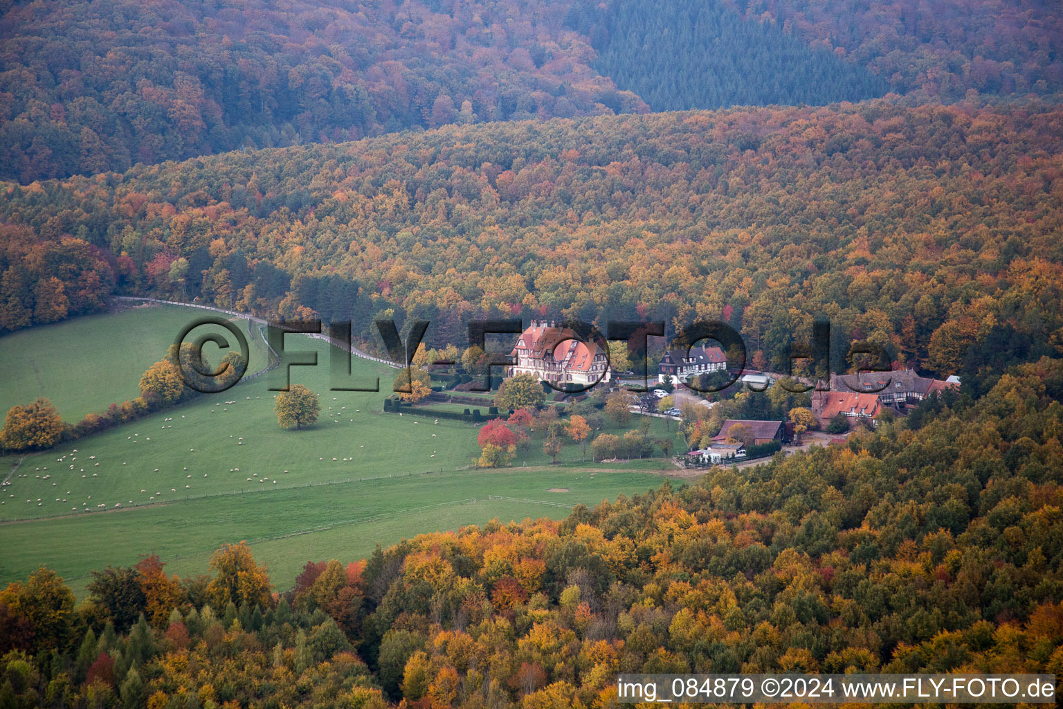 Villa le Riessack in Niederbronn-les-Bains in the state Bas-Rhin, France from the plane