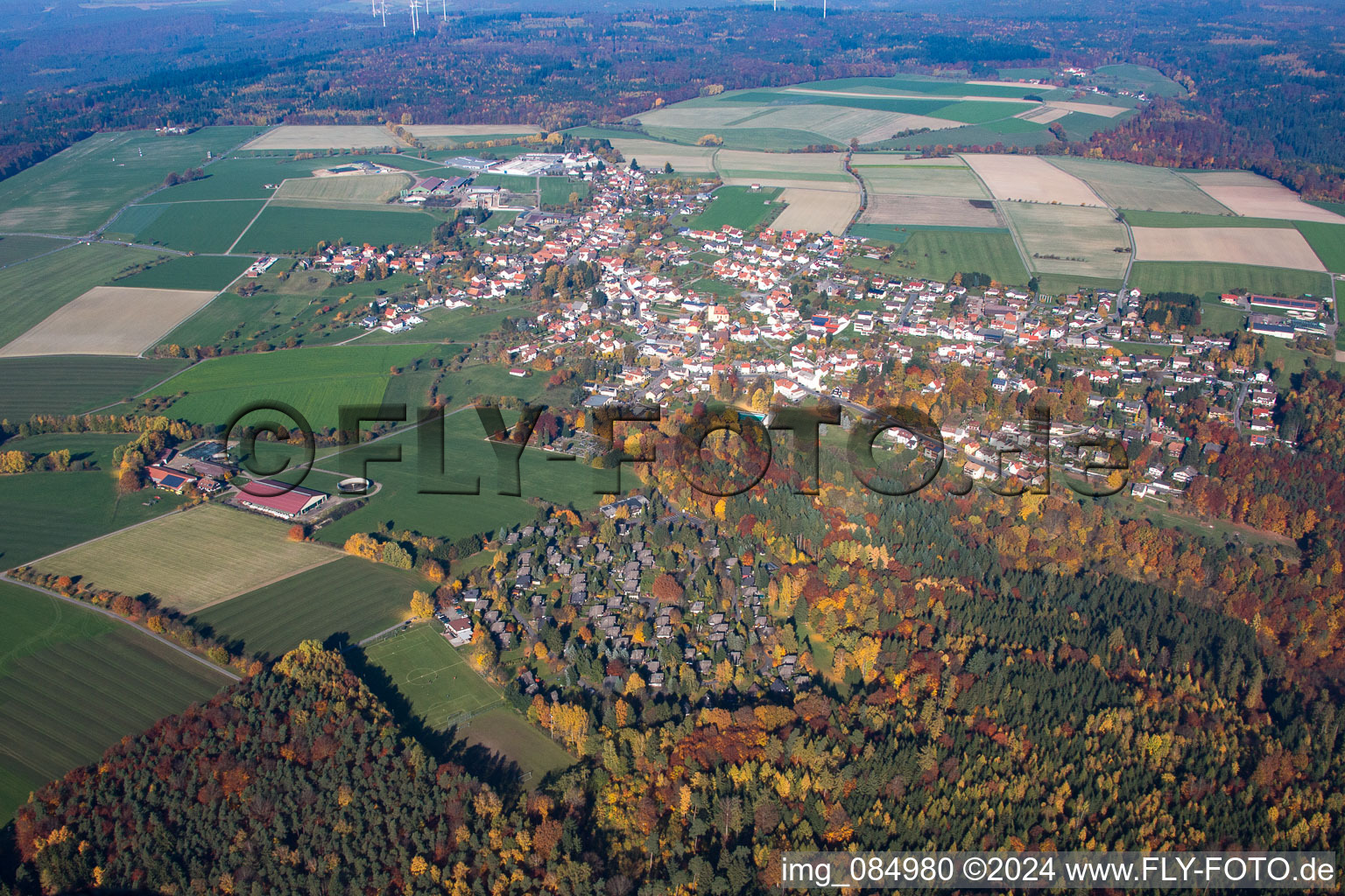 Oblique view of District Vielbrunn in Michelstadt in the state Hesse, Germany