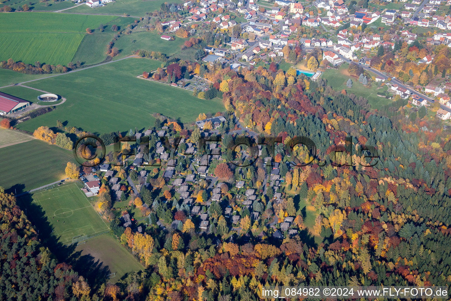 Holiday house plant of the park at sports-field in Vielbrunn in the state Hesse, Germany