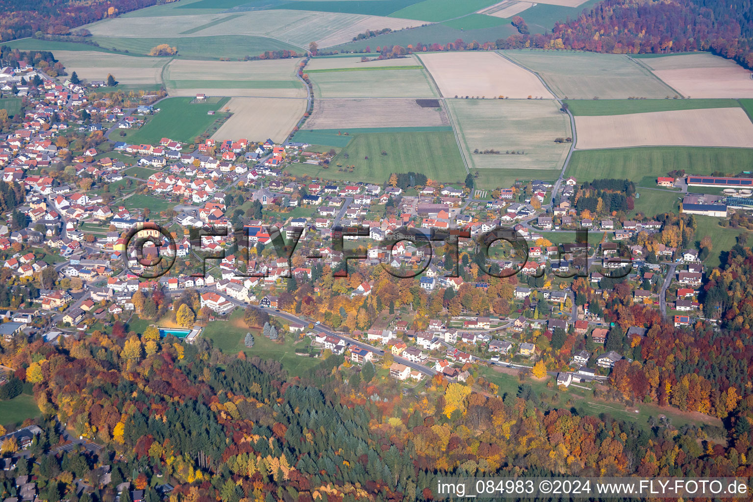 District Vielbrunn in Michelstadt in the state Hesse, Germany from above