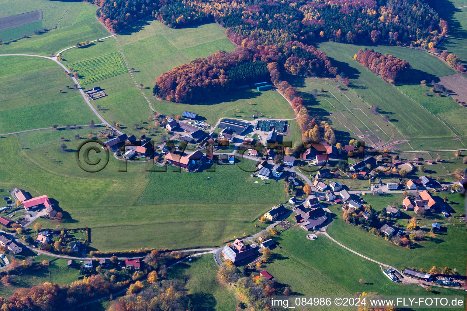 District Breitenbuch in Kirchzell in the state Bavaria, Germany from above