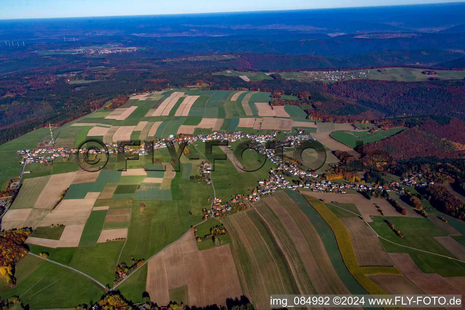 District Würzberg in Michelstadt in the state Hesse, Germany from above