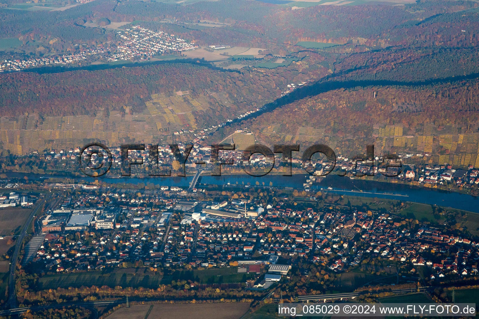 Aerial view of Klingenberg in Klingenberg am Main in the state Bavaria, Germany