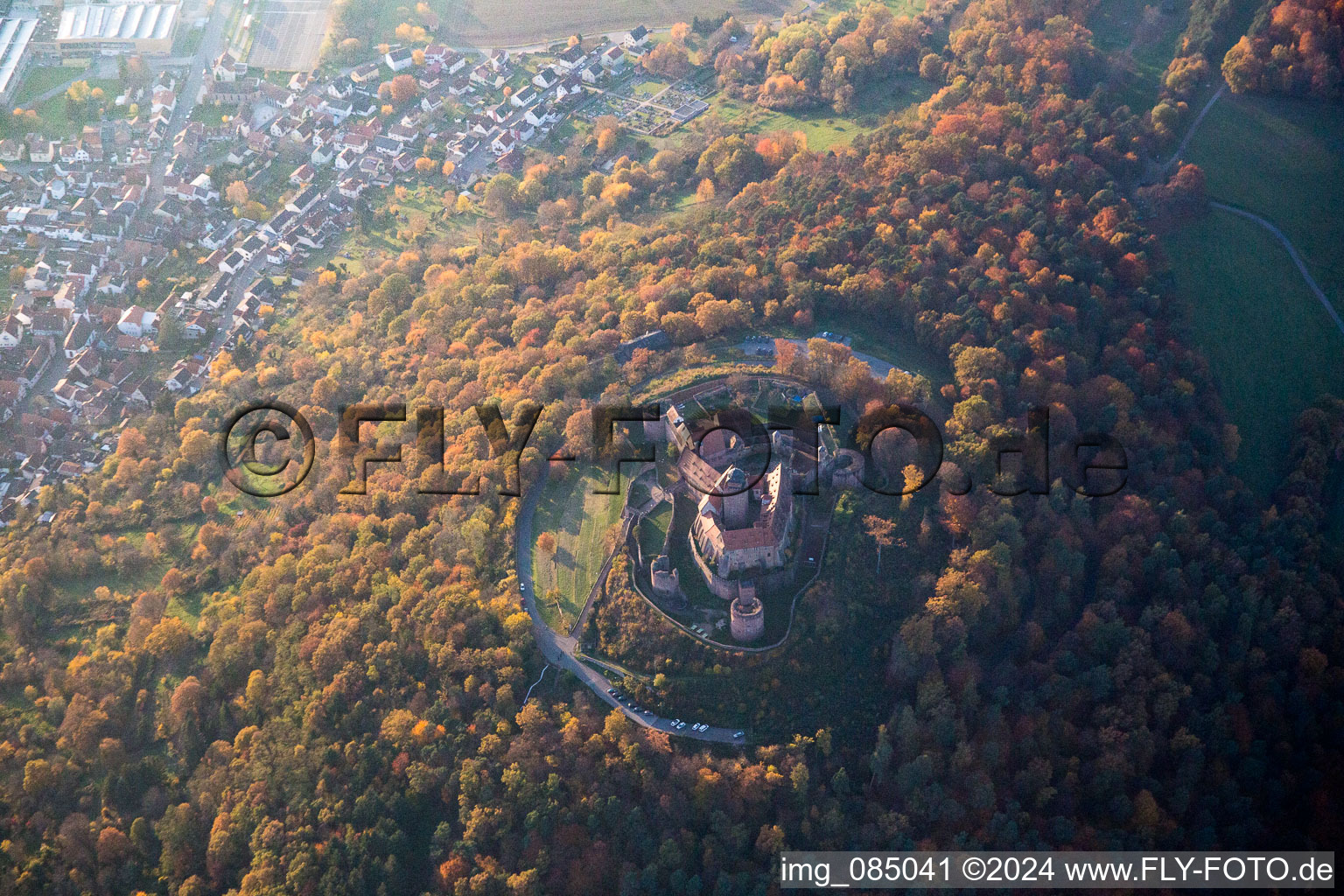 Aerial view of Castle Breuberg in Breuberg in the state Hesse, Germany