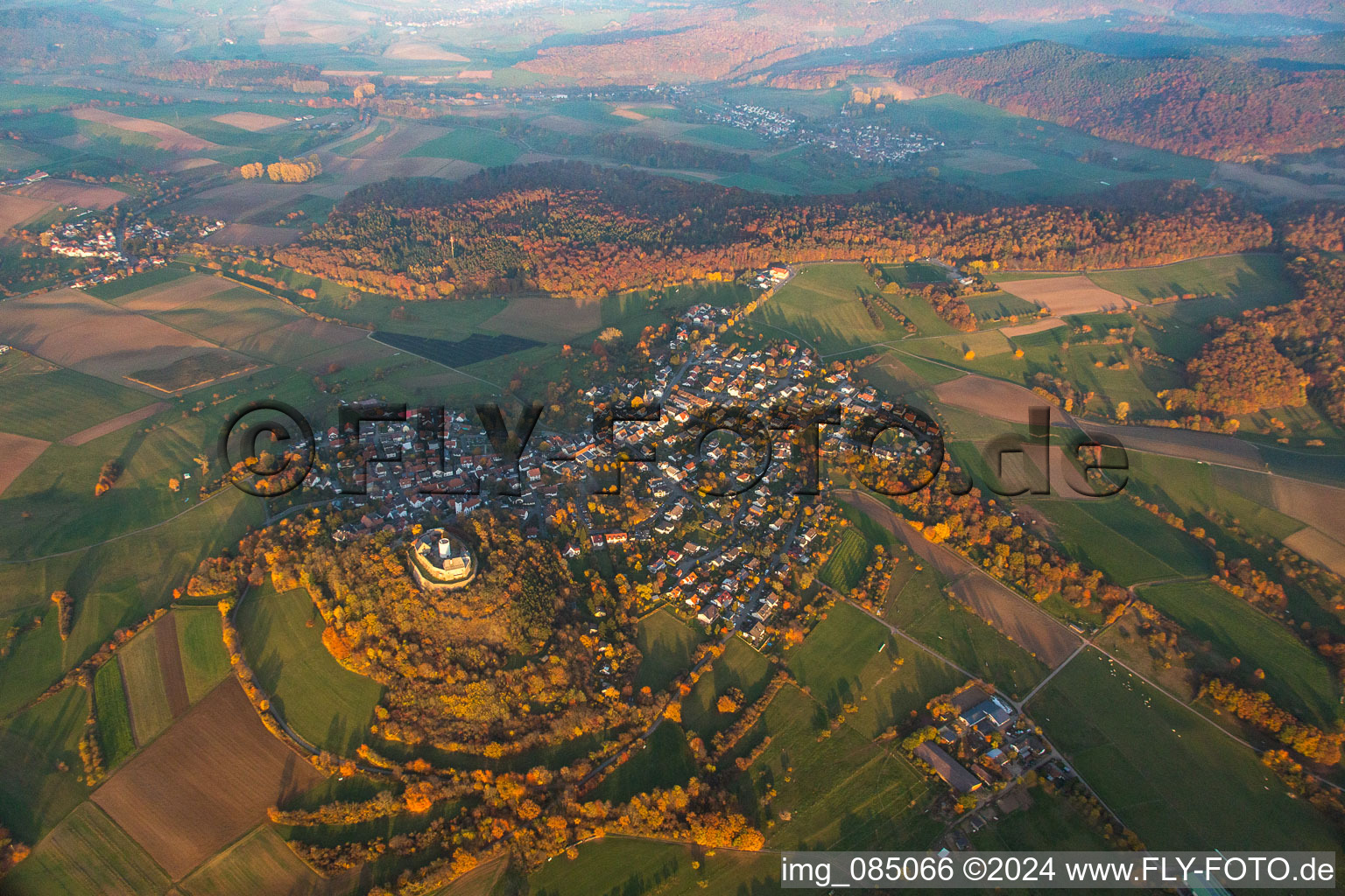 Oblique view of Fortress Otzberg in the district Hering in Otzberg in the state Hesse, Germany