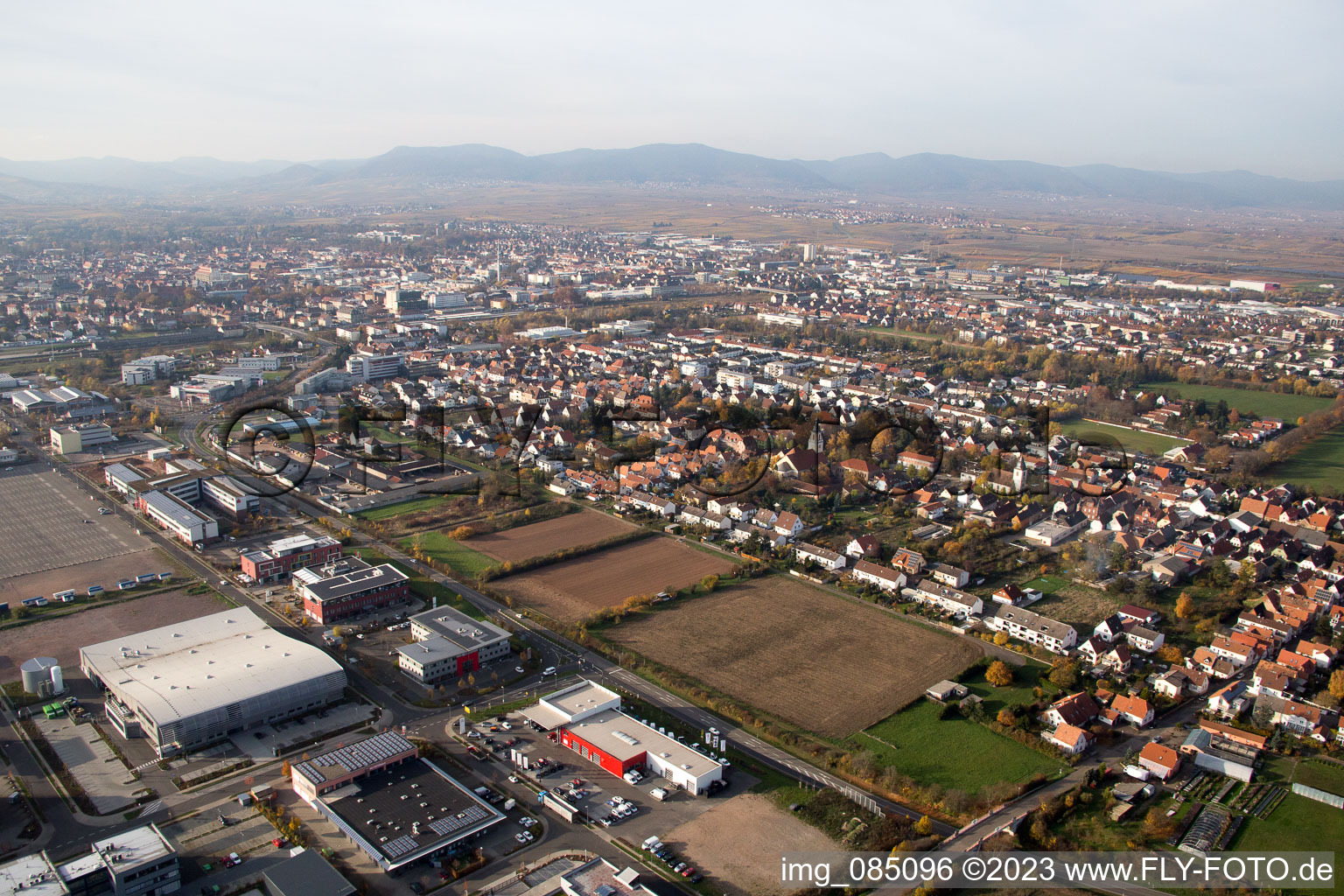 District Queichheim in Landau in der Pfalz in the state Rhineland-Palatinate, Germany seen from a drone