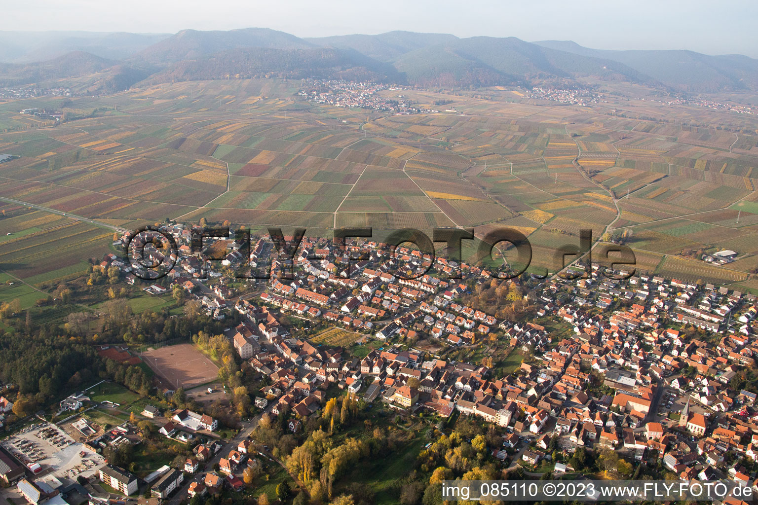 District Godramstein in Landau in der Pfalz in the state Rhineland-Palatinate, Germany from above