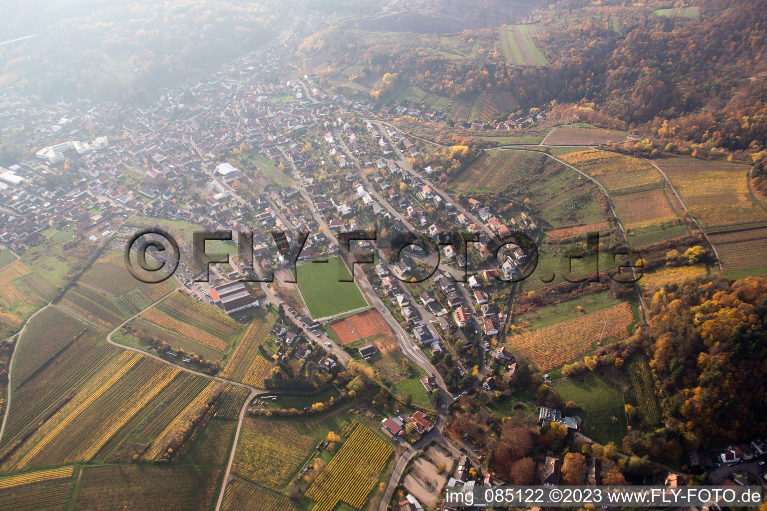 Albersweiler in the state Rhineland-Palatinate, Germany from above