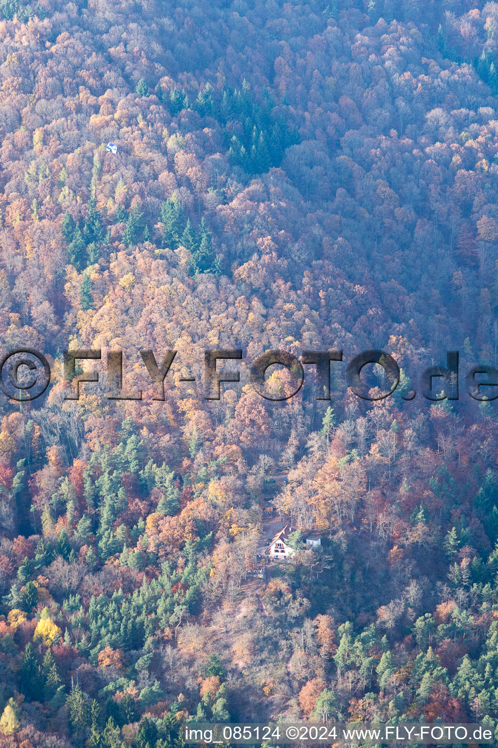 Aerial view of Kiesbuckel Hut in Albersweiler in the state Rhineland-Palatinate, Germany