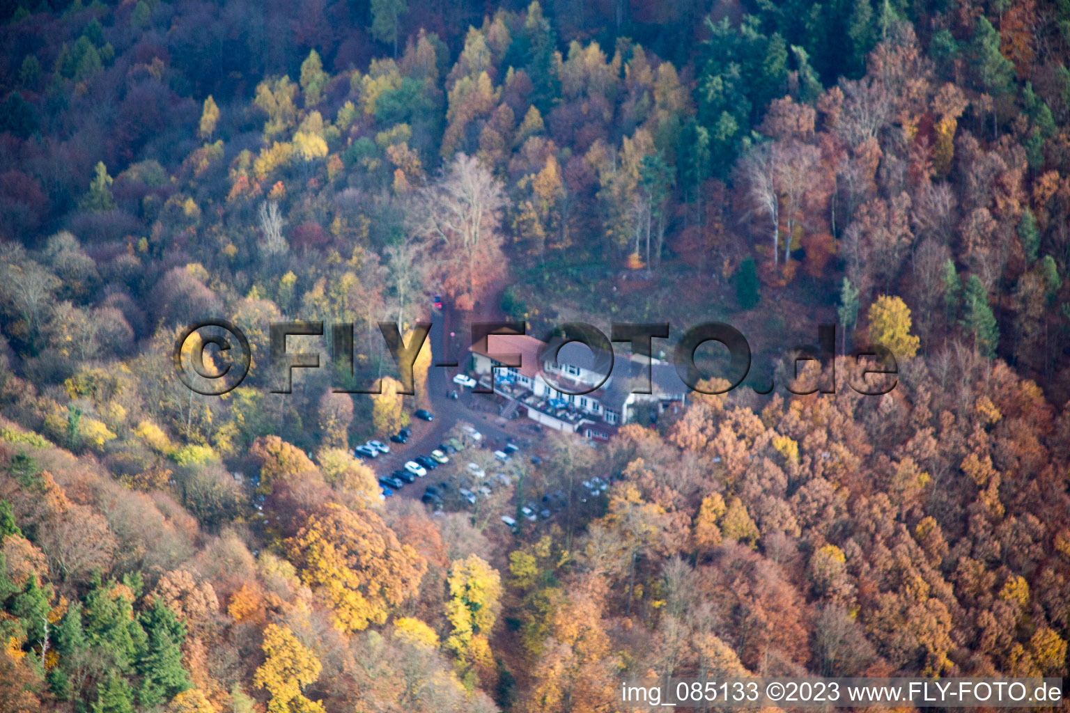 Aerial view of Barbarossa in the district Bindersbach in Annweiler am Trifels in the state Rhineland-Palatinate, Germany