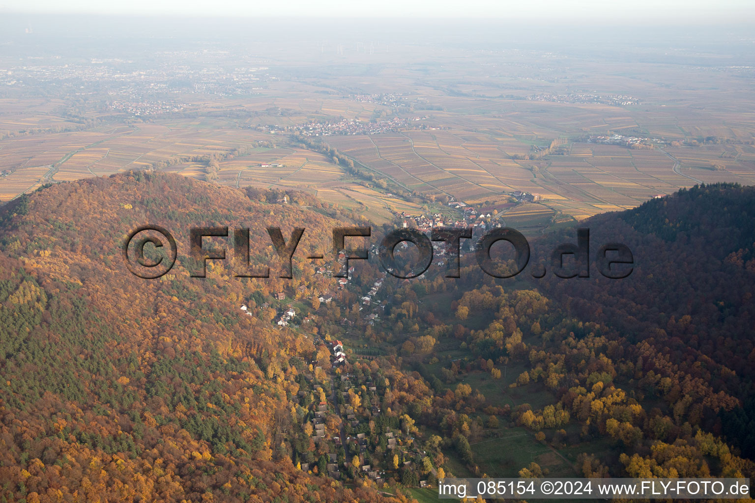 Aerial view of Birnbach Valley in Leinsweiler in the state Rhineland-Palatinate, Germany