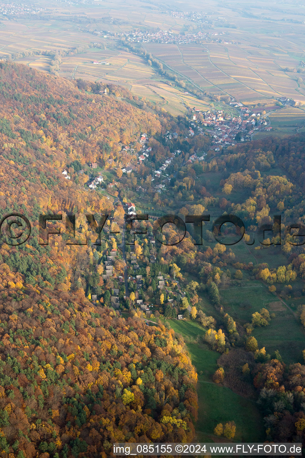 Aerial photograpy of Birnbach Valley in Leinsweiler in the state Rhineland-Palatinate, Germany