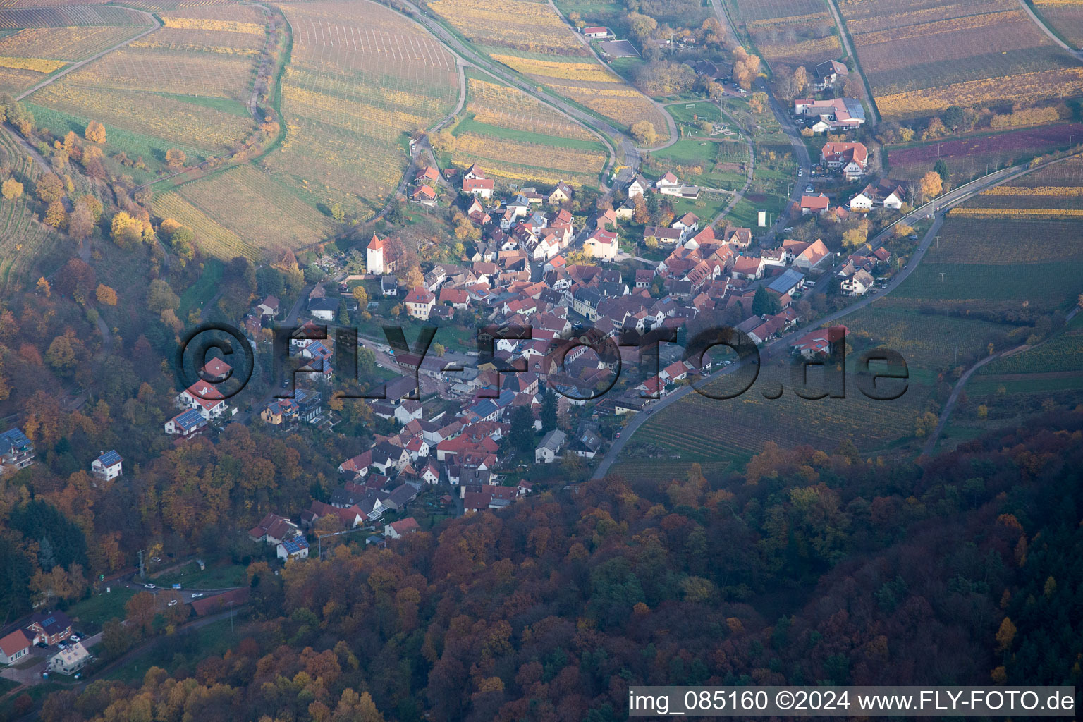 Aerial view of Leinsweiler in the state Rhineland-Palatinate, Germany