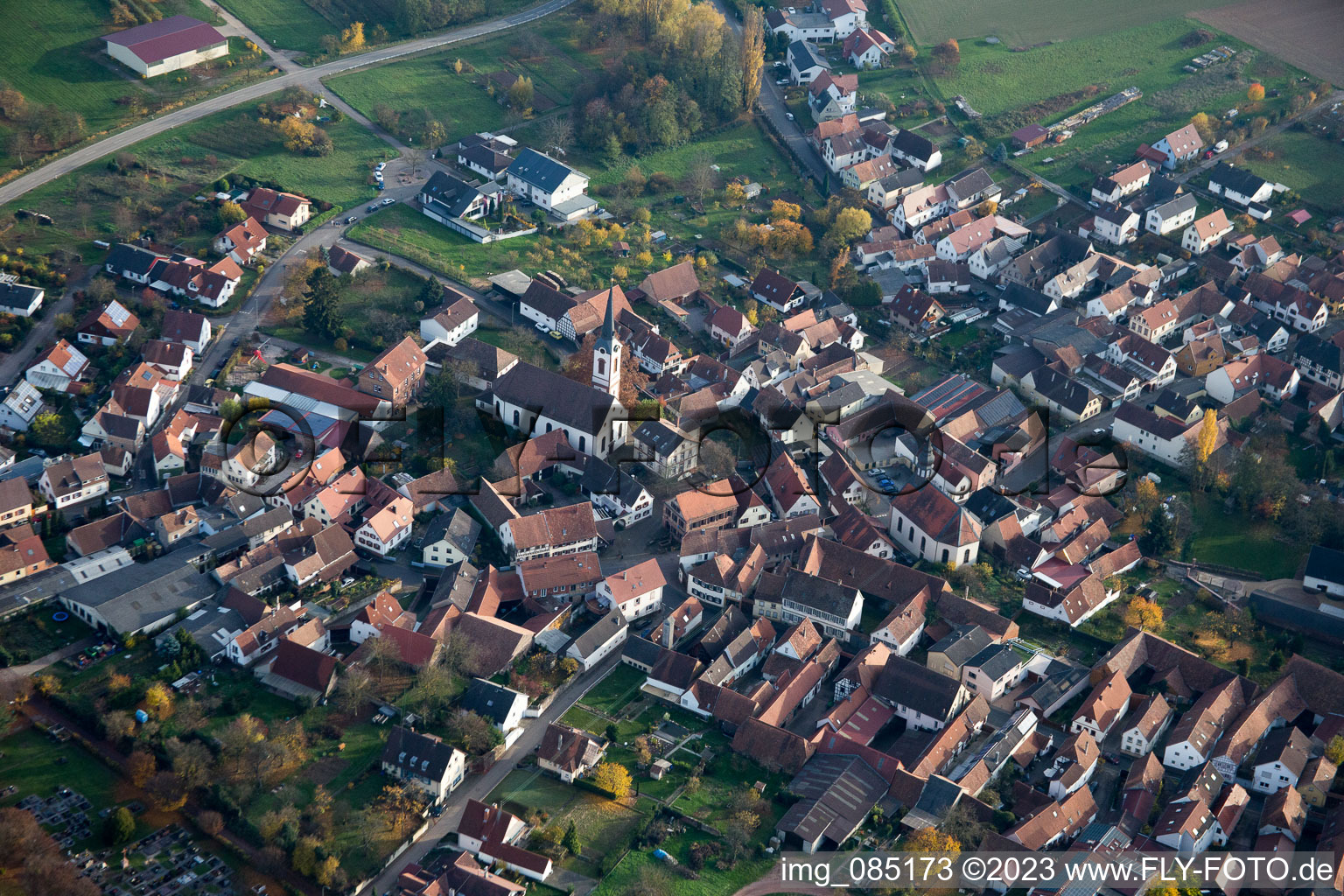 Aerial view of Göcklingen in the state Rhineland-Palatinate, Germany