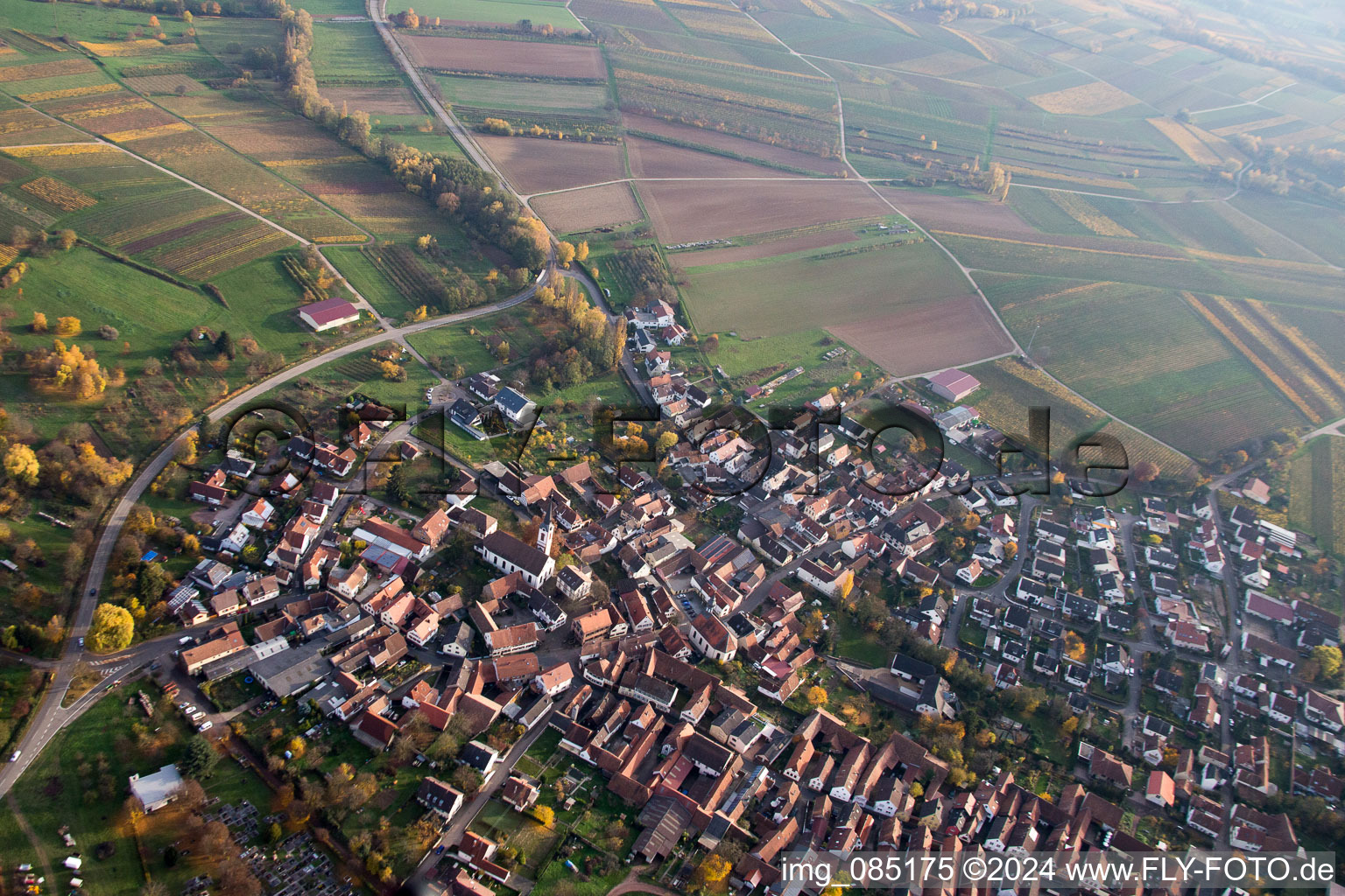 Oblique view of Göcklingen in the state Rhineland-Palatinate, Germany