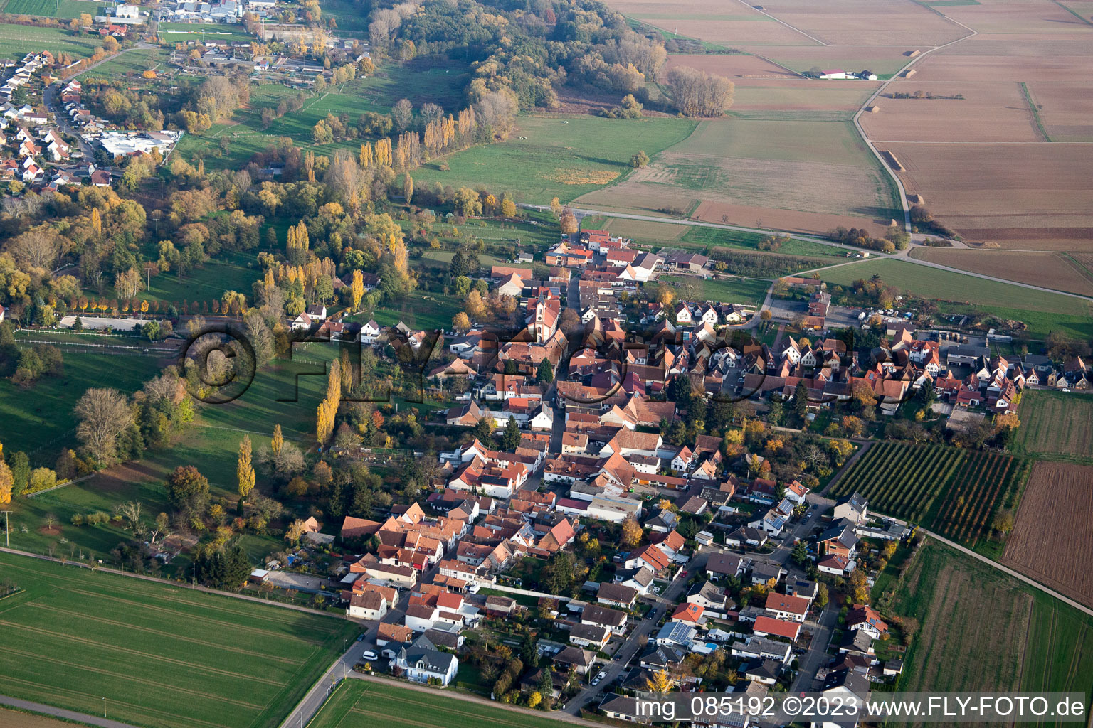 District Mühlhofen in Billigheim-Ingenheim in the state Rhineland-Palatinate, Germany out of the air