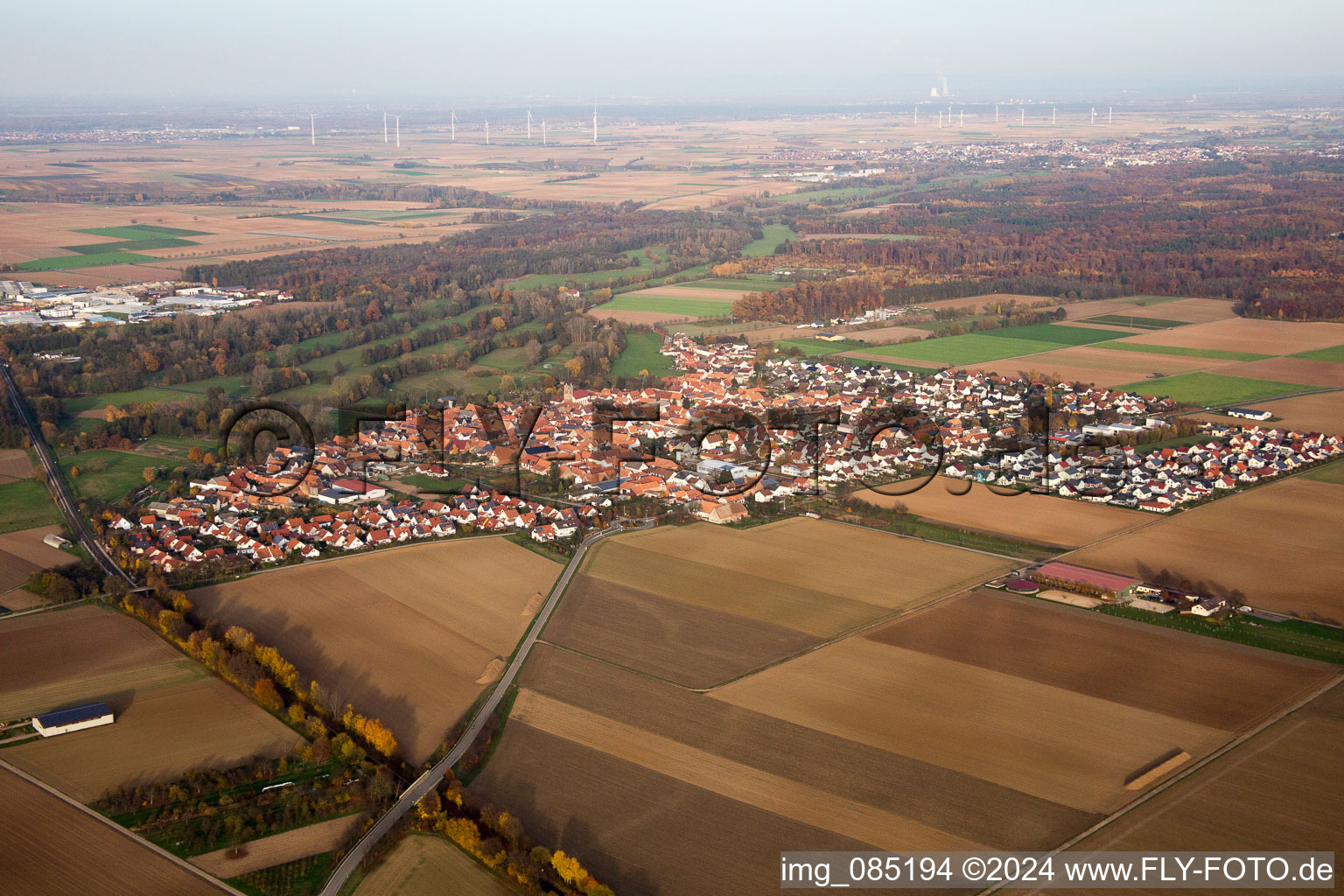 Steinweiler in the state Rhineland-Palatinate, Germany from a drone