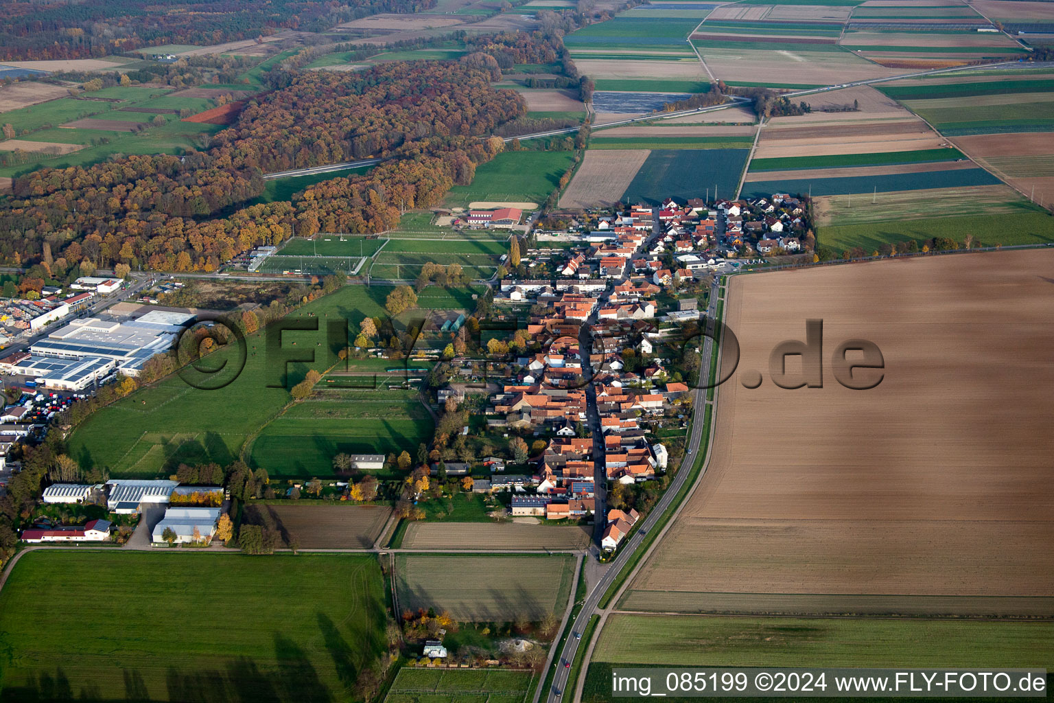 Drone recording of District Minderslachen in Kandel in the state Rhineland-Palatinate, Germany