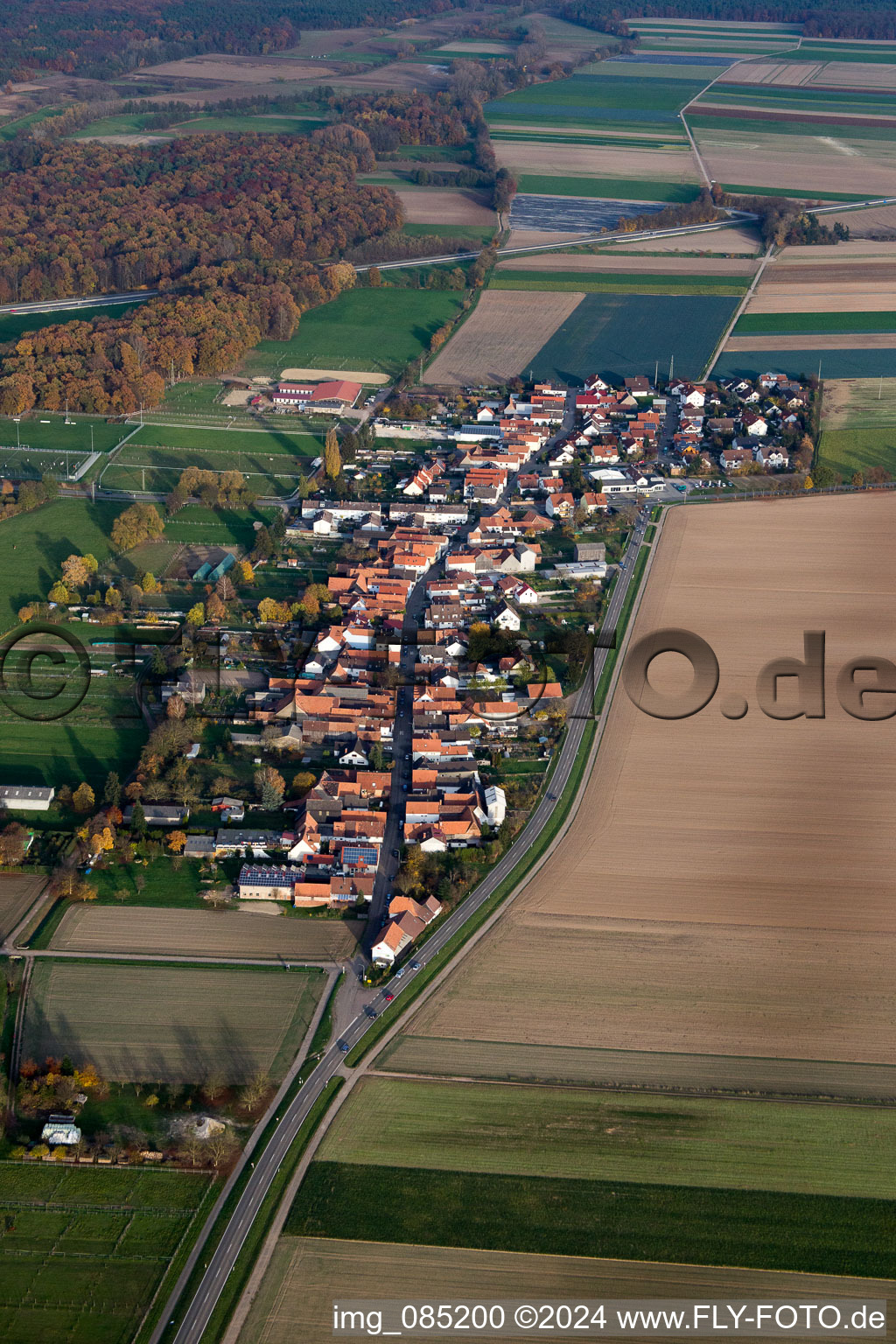 Drone image of District Minderslachen in Kandel in the state Rhineland-Palatinate, Germany