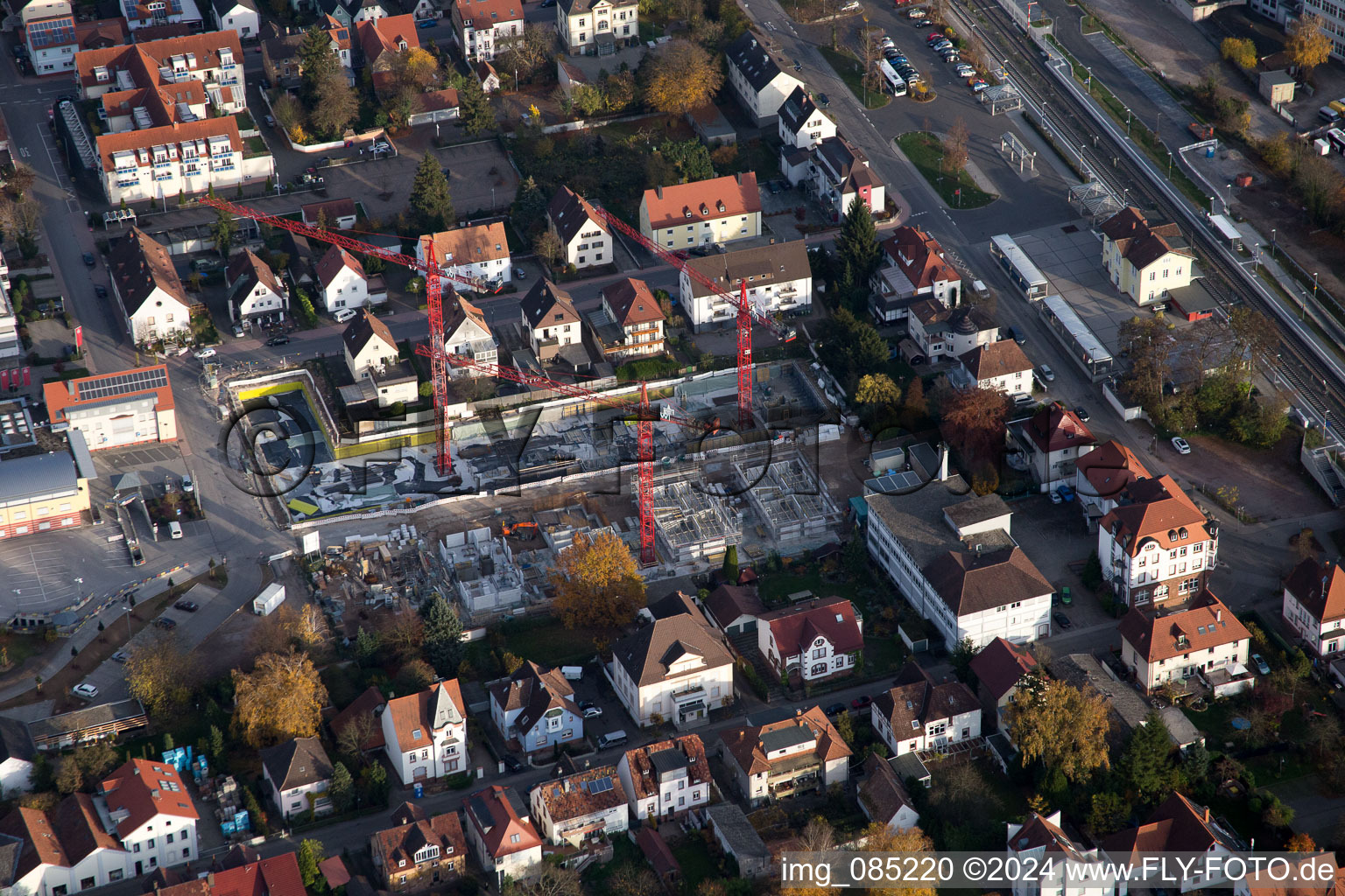 New development area "In the city centre" between Bismarck- and Gartenstr in Kandel in the state Rhineland-Palatinate, Germany seen from above