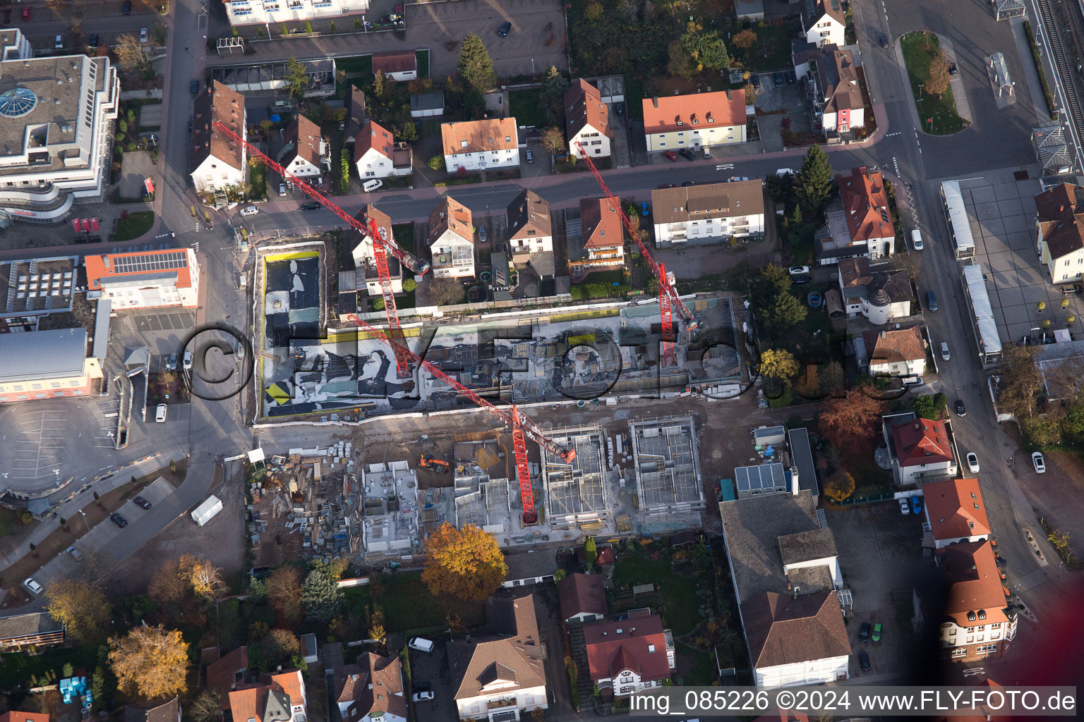 Bird's eye view of New development area “In the city center” between Bismarckstrasse and Gartenstrasse in Kandel in the state Rhineland-Palatinate, Germany