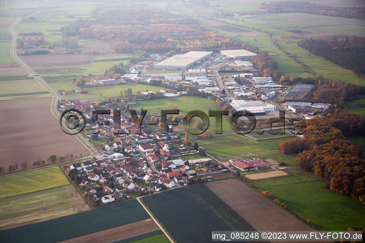 Aerial view of District Minderslachen in Kandel in the state Rhineland-Palatinate, Germany