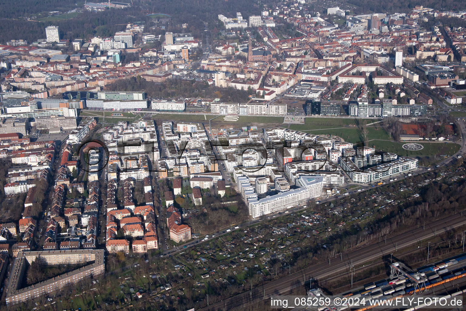 District Rintheim in Karlsruhe in the state Baden-Wuerttemberg, Germany seen from above