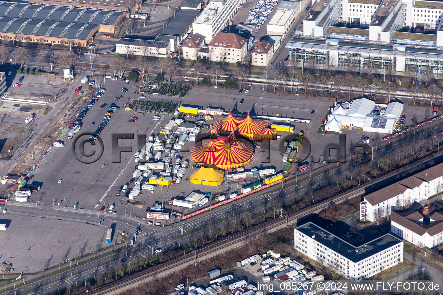 Circus tent domes of the circus Rico on the Messplatz in Karlsruhe in the state Baden-Wurttemberg