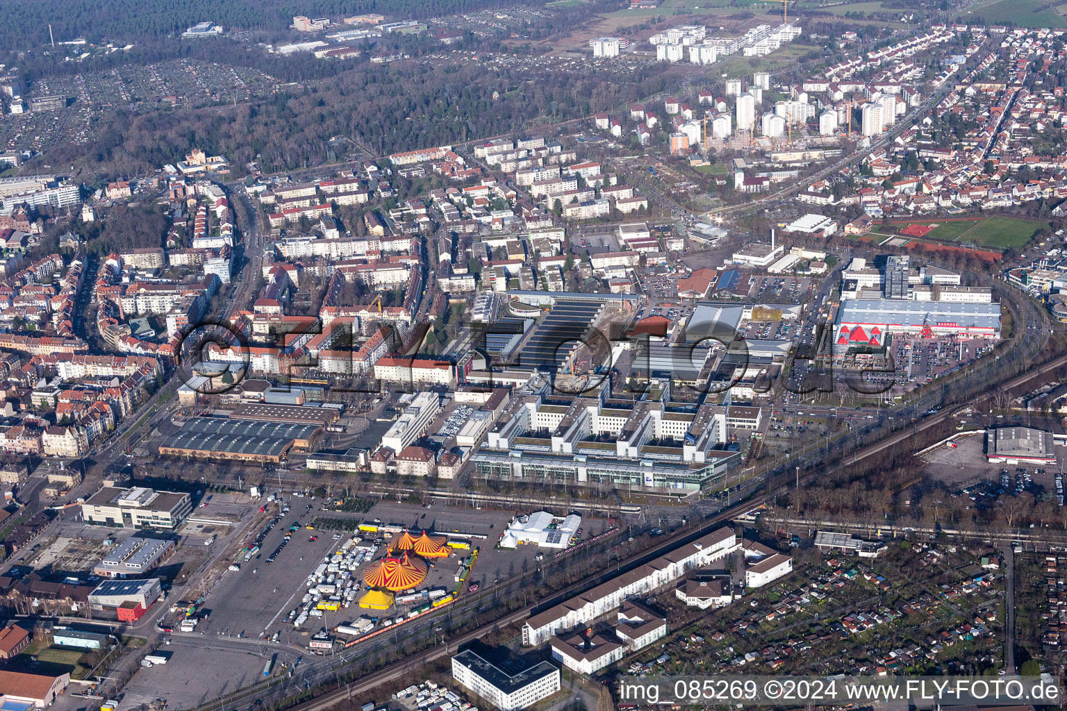 Circus tent domes of the circus Rico in the district Oststadt in Karlsruhe in the state Baden-Wurttemberg, Germany