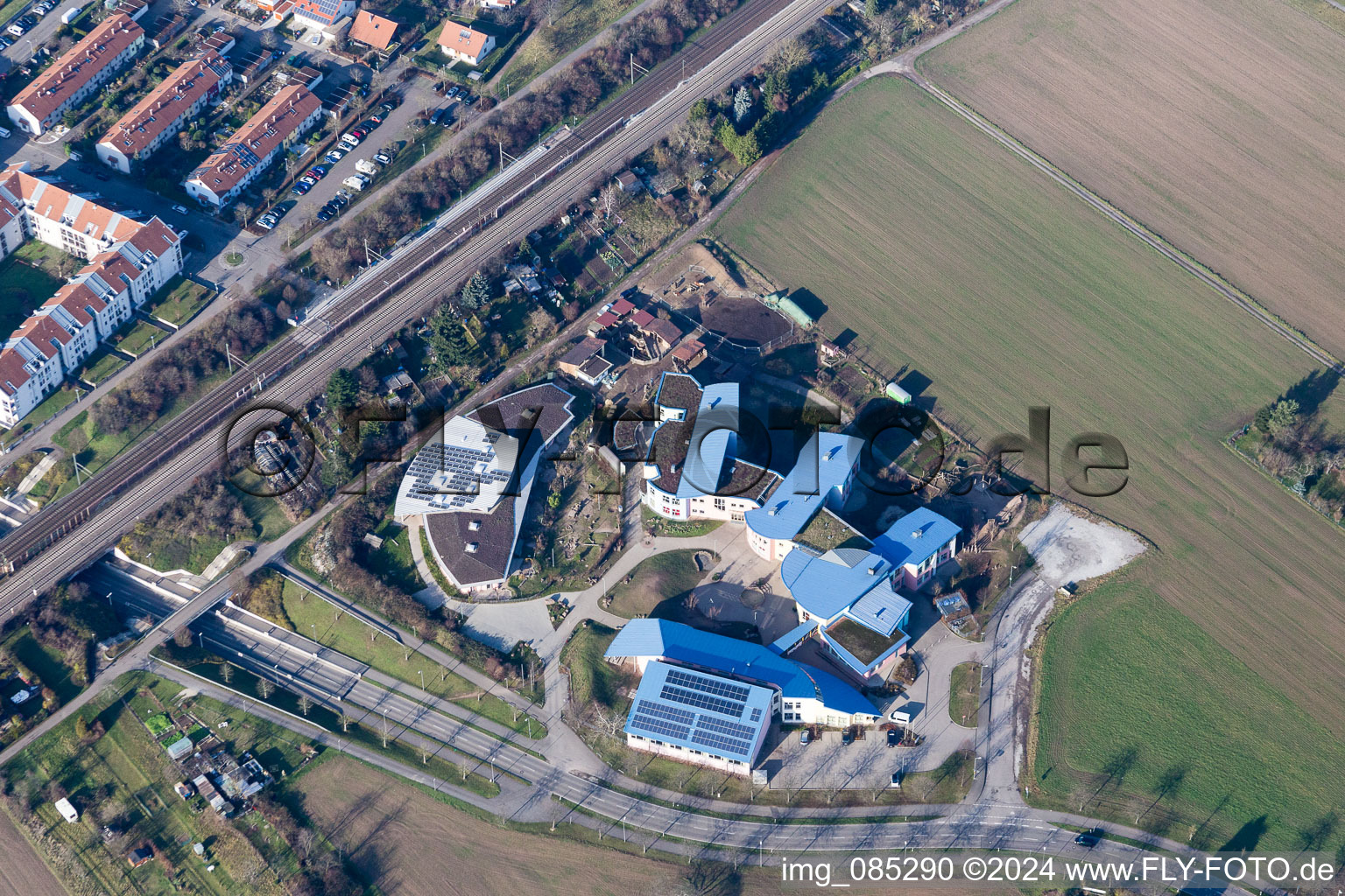 Aerial view of Waldstadt, Waldorf School in the district Hagsfeld in Karlsruhe in the state Baden-Wuerttemberg, Germany