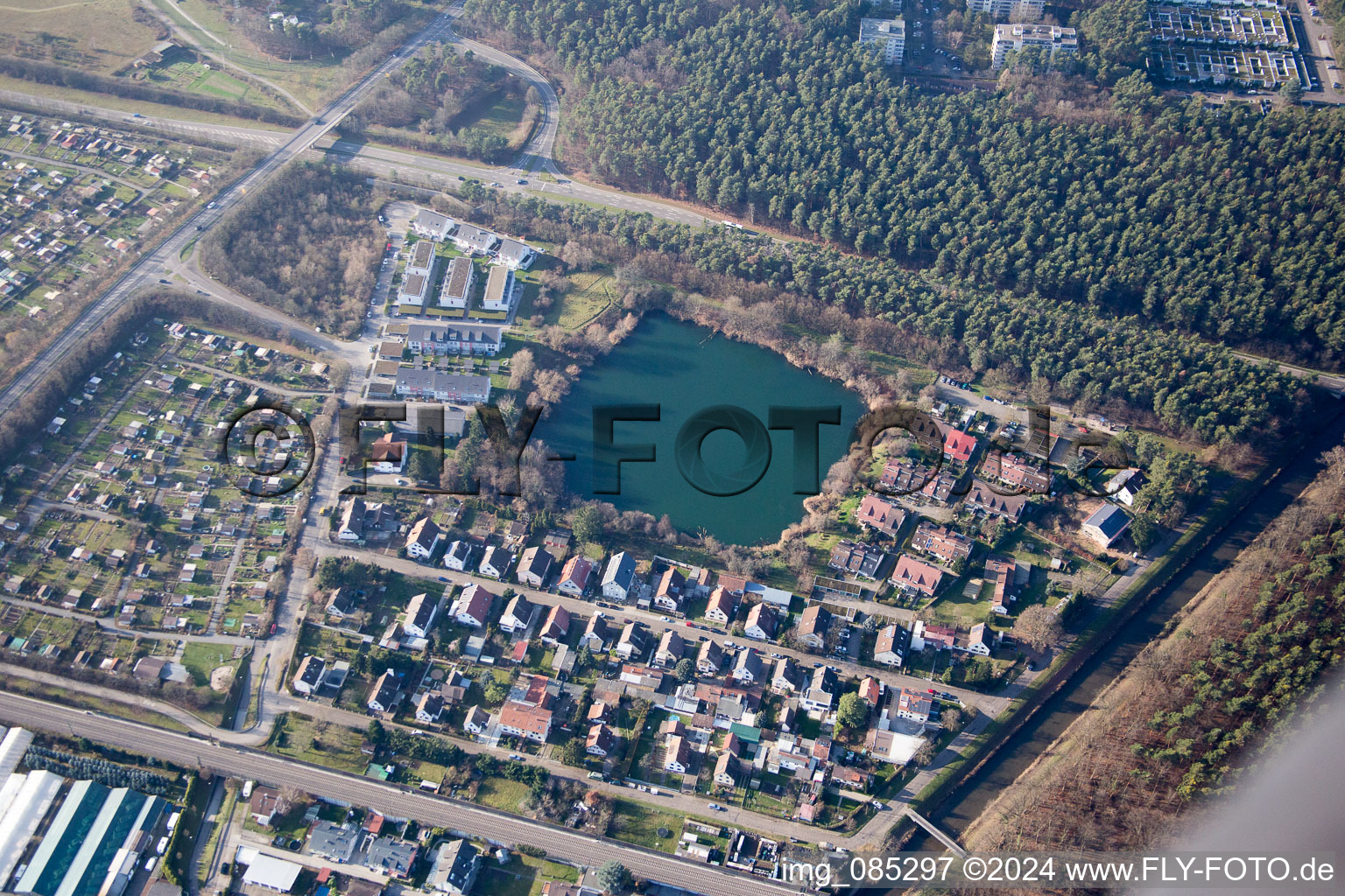 District Hagsfeld in Karlsruhe in the state Baden-Wuerttemberg, Germany from above