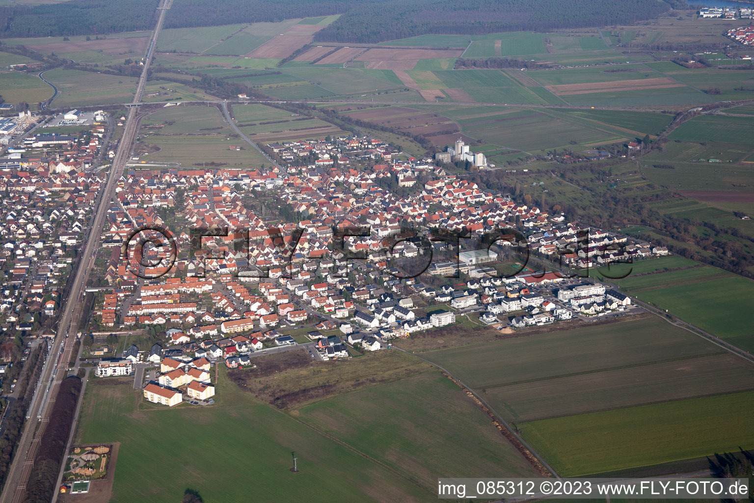 Aerial view of District Friedrichstal in Stutensee in the state Baden-Wuerttemberg, Germany