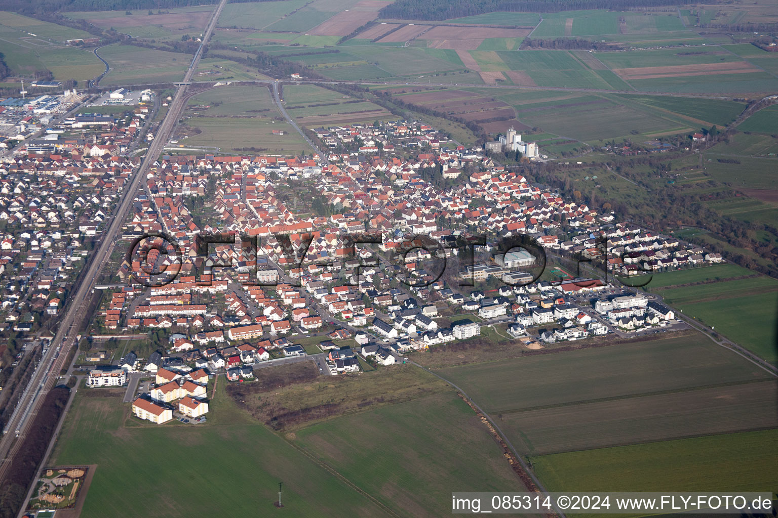 Oblique view of District Friedrichstal in Stutensee in the state Baden-Wuerttemberg, Germany