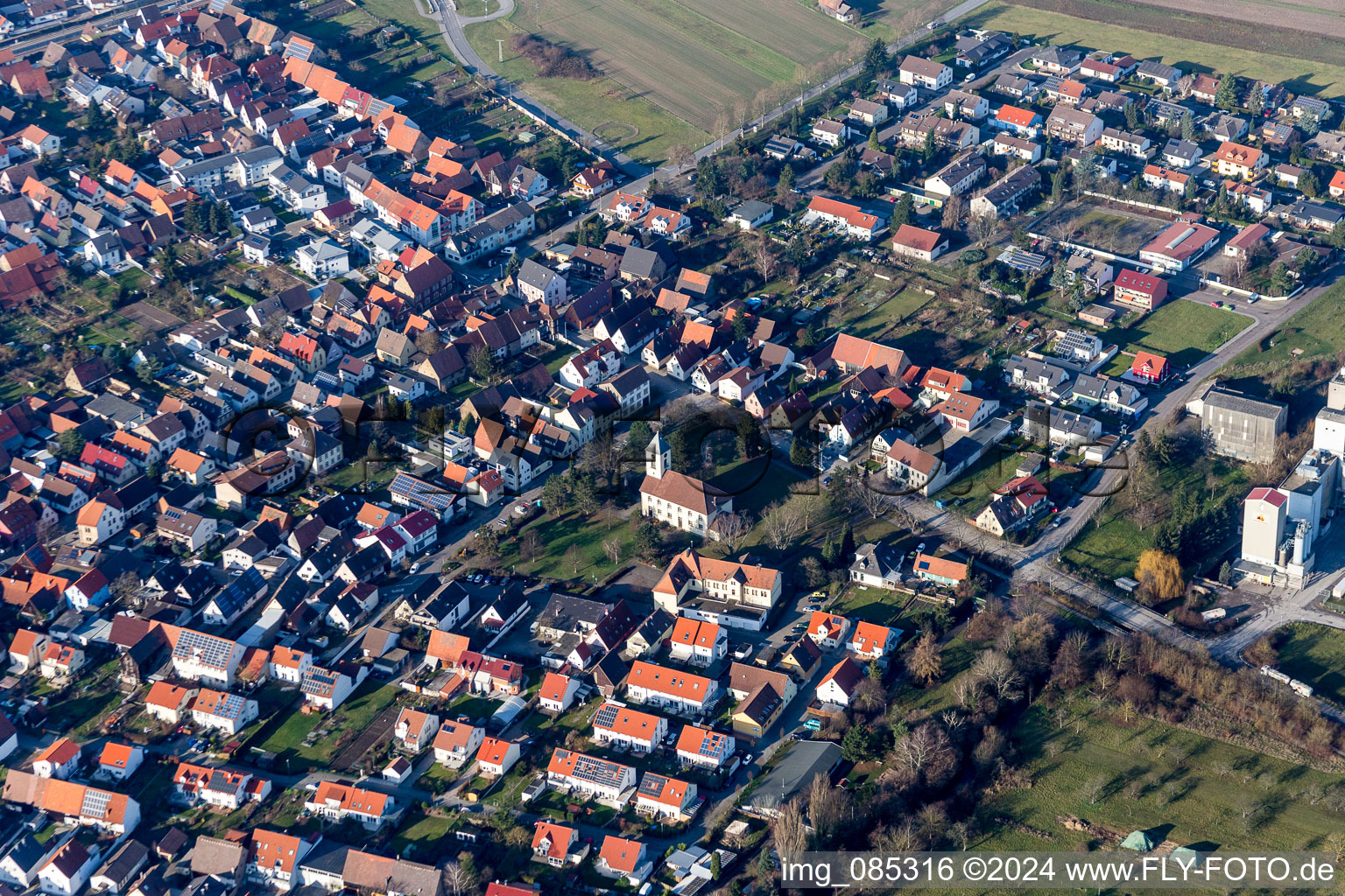 Town View of the streets and houses of the residential areas in the district Spoeck in Stutensee in the state Baden-Wurttemberg, Germany