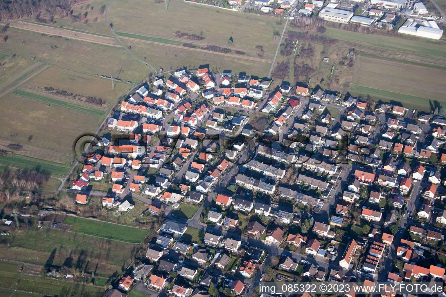 Aerial view of District Spöck in Stutensee in the state Baden-Wuerttemberg, Germany
