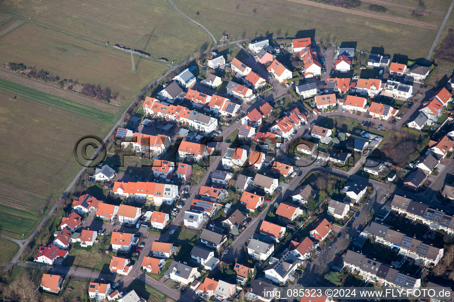 Aerial photograpy of District Spöck in Stutensee in the state Baden-Wuerttemberg, Germany