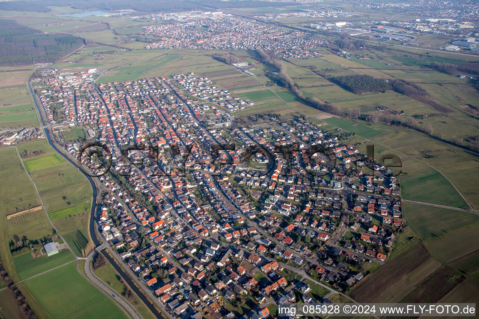 Aerial view of District Neuthard in Karlsdorf-Neuthard in the state Baden-Wuerttemberg, Germany