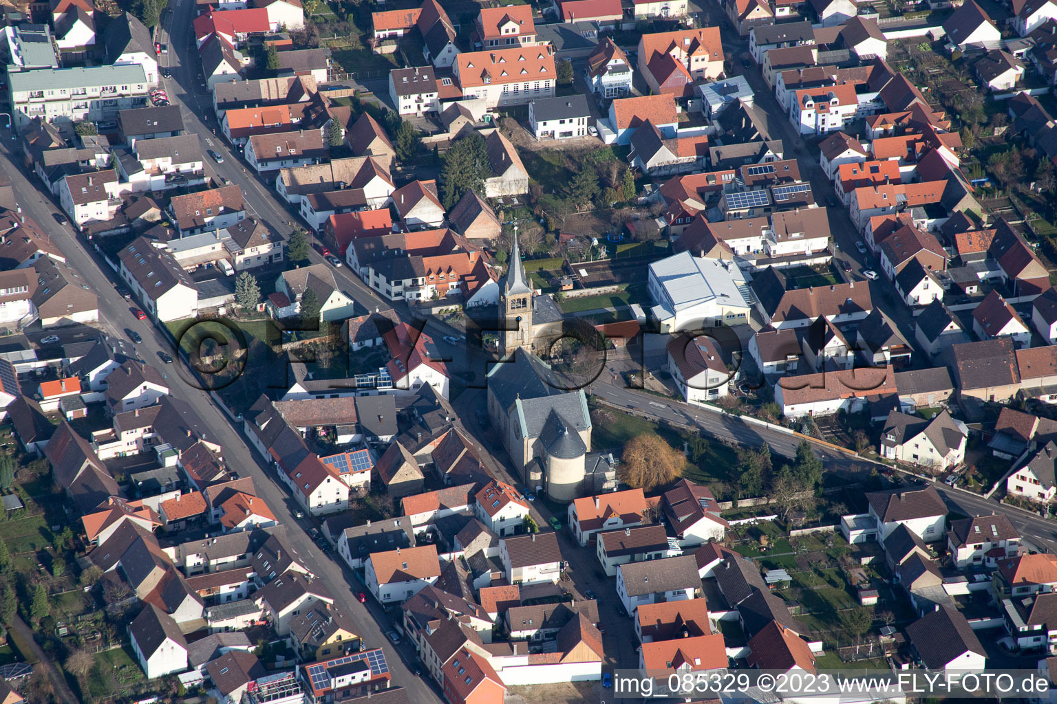 Aerial photograpy of District Neuthard in Karlsdorf-Neuthard in the state Baden-Wuerttemberg, Germany