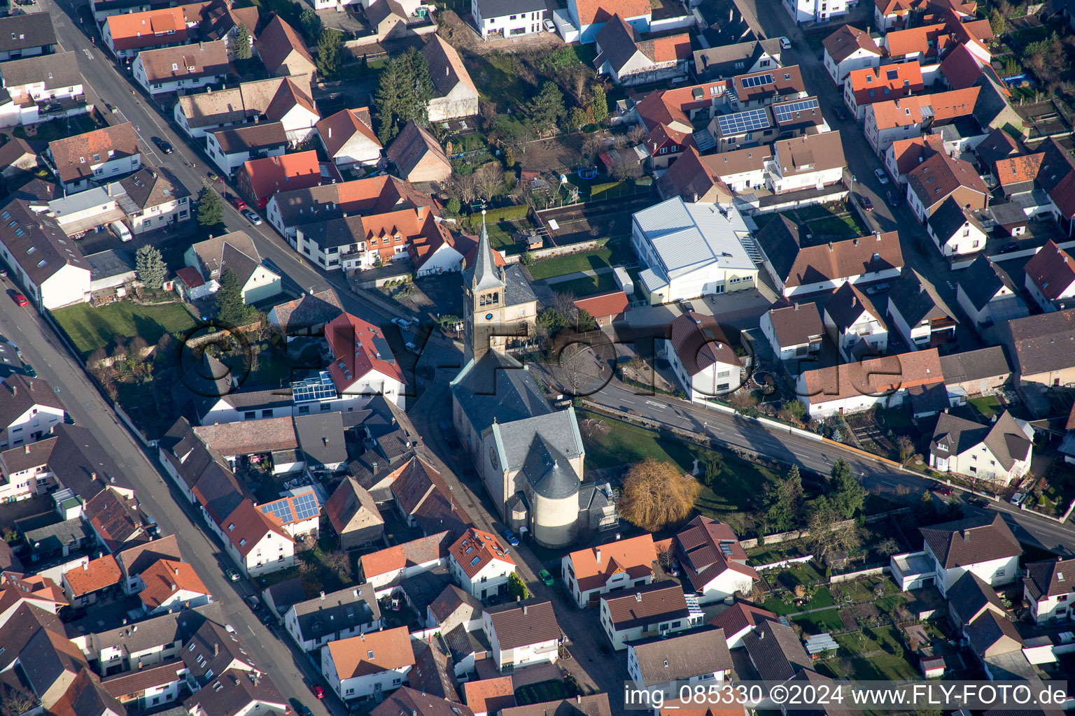 Oblique view of District Neuthard in Karlsdorf-Neuthard in the state Baden-Wuerttemberg, Germany