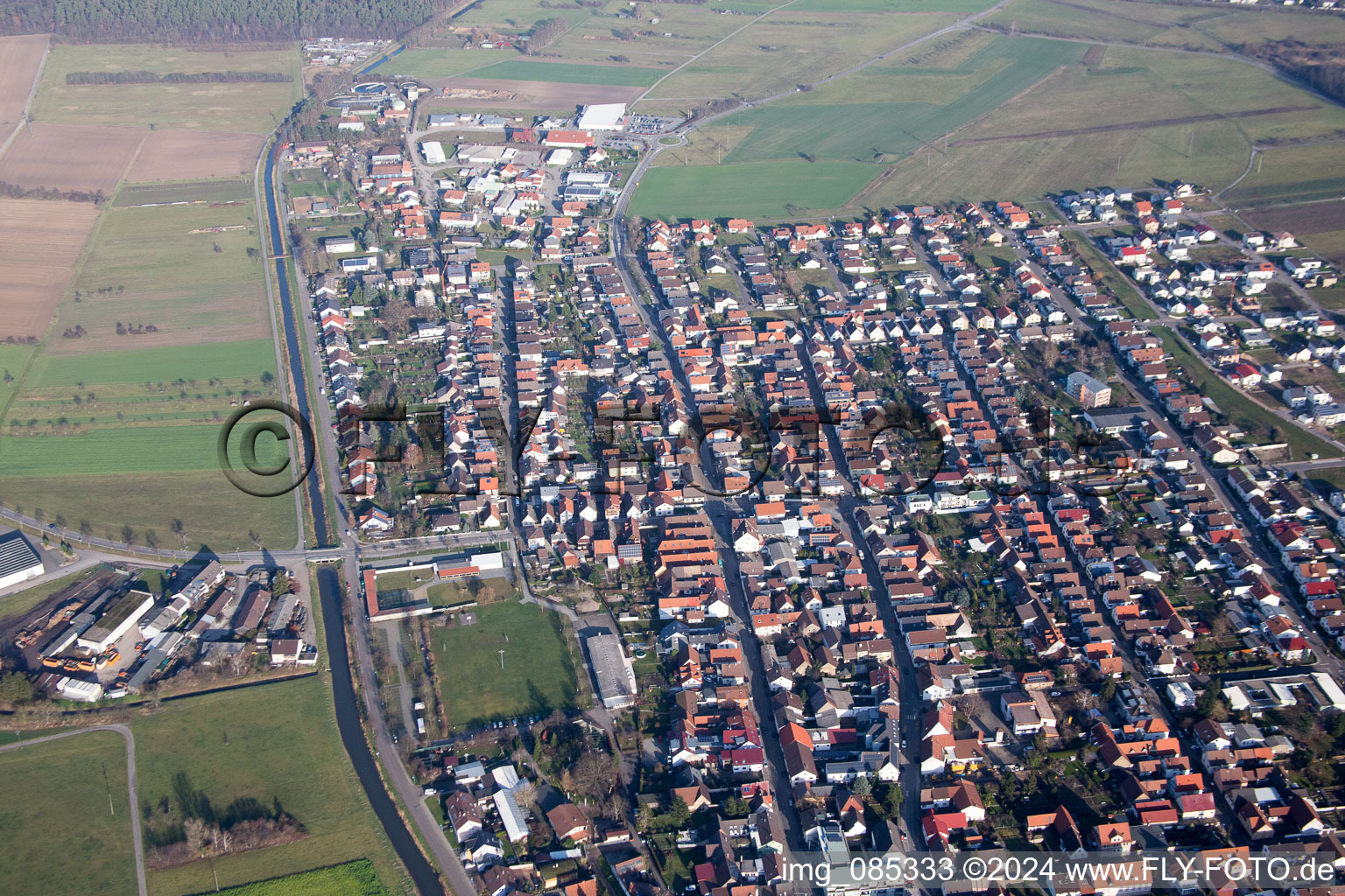 District Neuthard in Karlsdorf-Neuthard in the state Baden-Wuerttemberg, Germany from above