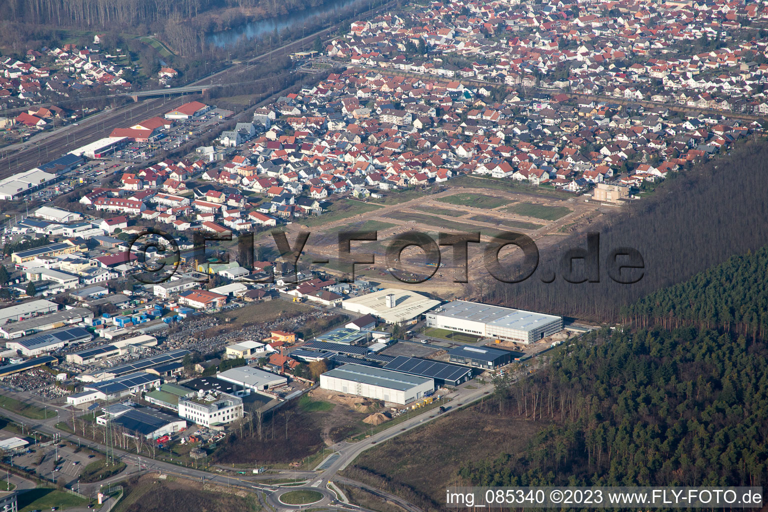 District Graben in Graben-Neudorf in the state Baden-Wuerttemberg, Germany seen from above