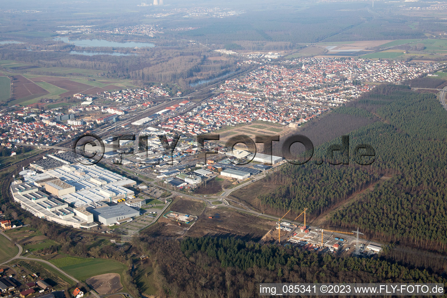 District Graben in Graben-Neudorf in the state Baden-Wuerttemberg, Germany from the plane