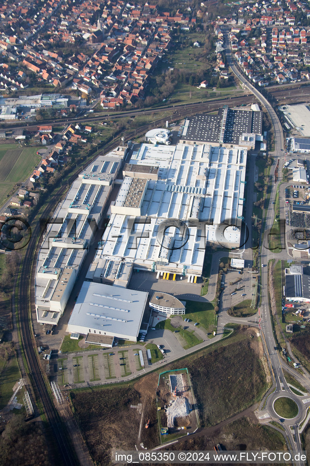Aerial photograpy of Building and production halls on the premises of SEW-EURODRIVE GmbH & Co KG in Graben-Neudorf in the state Baden-Wurttemberg, Germany