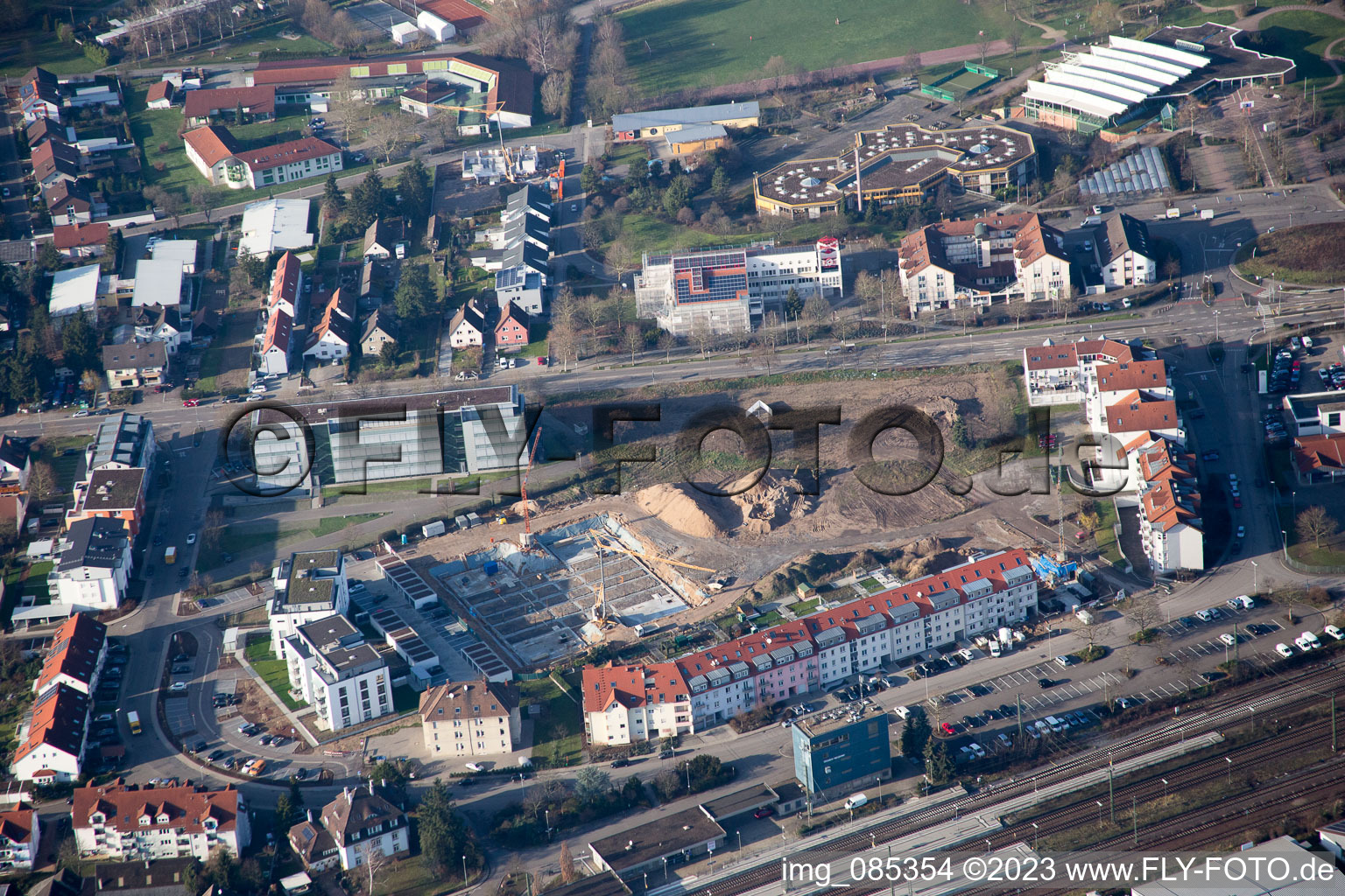 Aerial view of Bahnhofsring construction site in the district Graben in Graben-Neudorf in the state Baden-Wuerttemberg, Germany