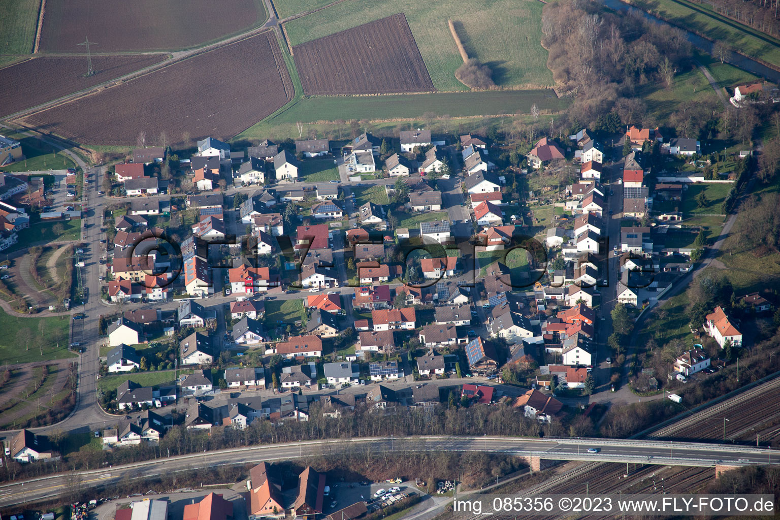 District Graben in Graben-Neudorf in the state Baden-Wuerttemberg, Germany viewn from the air