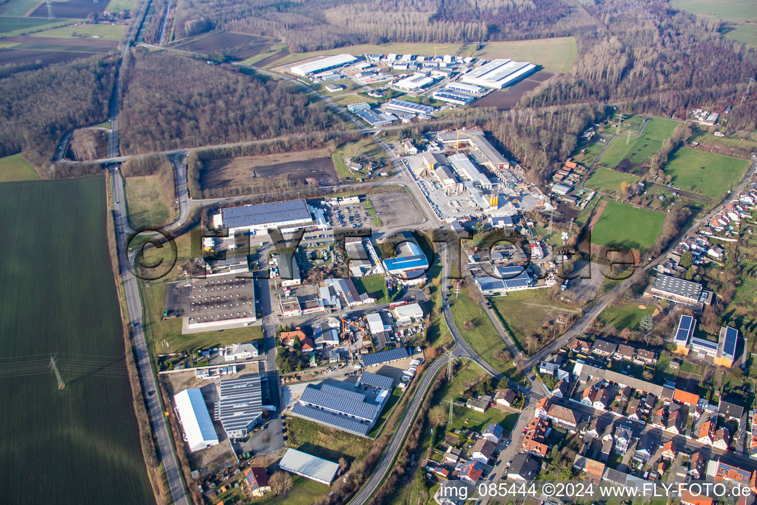 Industrial area In den Krautstückern in the district Huttenheim in Philippsburg in the state Baden-Wuerttemberg, Germany