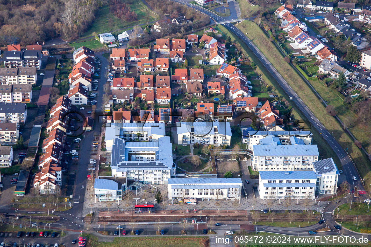 Rösselsbrünnle from the east in the district Mörsch in Rheinstetten in the state Baden-Wuerttemberg, Germany